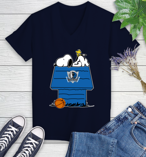 Dallas Mavericks NBA Basketball Snoopy Woodstock The Peanuts Movie Women's V-Neck T-Shirt 3