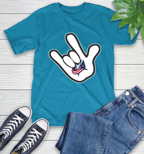 Columbus Blue Jackets NHL Hockey Mickey Rock Hand Disney T-Shirt 8