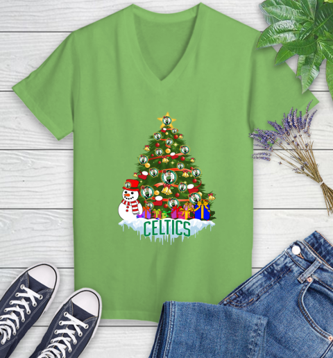 Boston Celtics Merry Christmas NBA Basketball Sports Women's V-Neck T-Shirt 11
