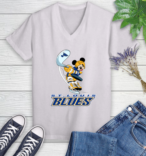 NHL Hockey St.Louis Blues Cheerful Mickey Mouse Shirt Women's V-Neck T-Shirt 2