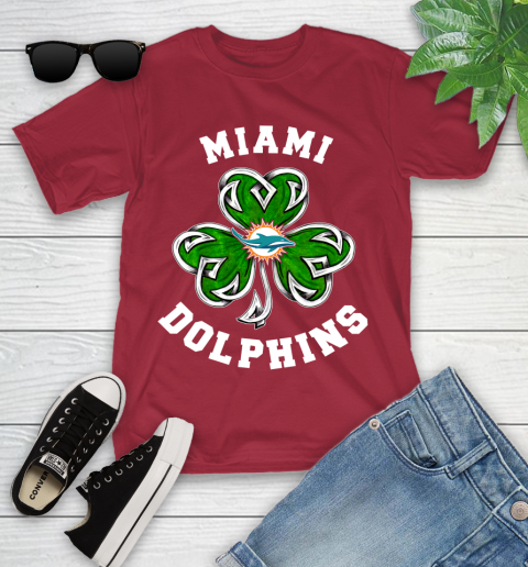 NFL Miami Dolphins Three Leaf Clover St Patrick's Day Football Sports Youth T-Shirt 14
