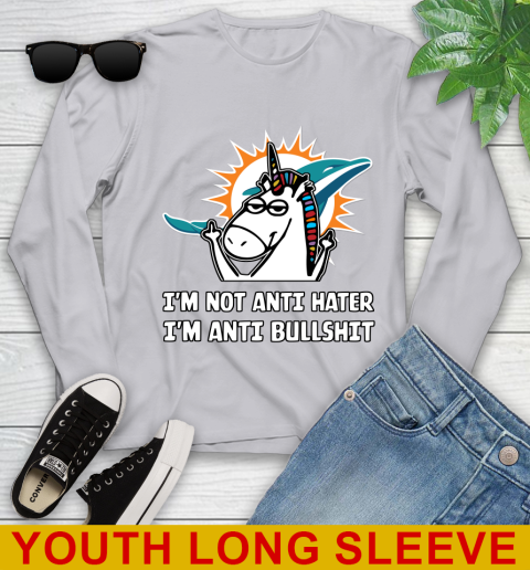 Miami Dolphins NFL Football Unicorn I'm Not Anti Hater I'm Anti Bullshit Youth Long Sleeve 6