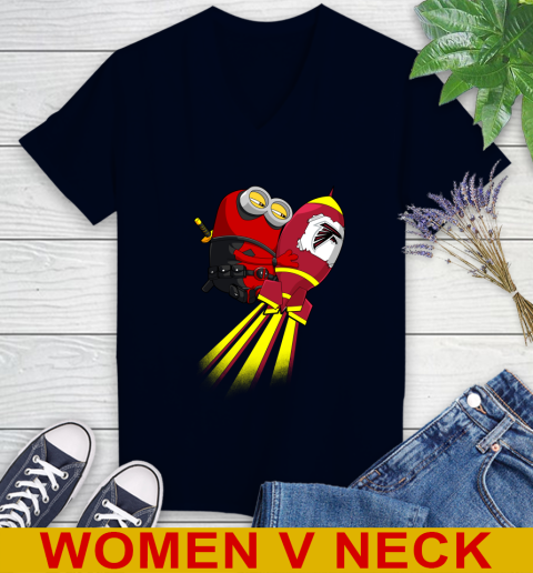 NFL Football Atlanta Falcons Deadpool Minion Marvel Shirt Women's V-Neck T-Shirt 2