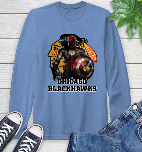 NHL Captain America Thor Spider Man Hawkeye Avengers Endgame Hockey Chicago Blackhawks Long Sleeve T-Shirt 11