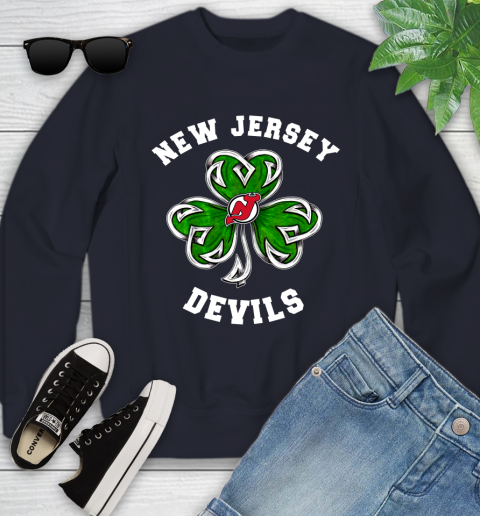 NHL New Jersey Devils Three Leaf Clover St Patrick's Day Hockey Sports Youth Sweatshirt 2