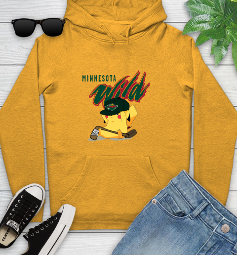 NHL Pikachu Hockey Sports Minnesota Wild Youth Hoodie 3