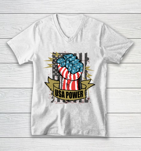 USA Power  Independence Day 4th Of July V-Neck T-Shirt