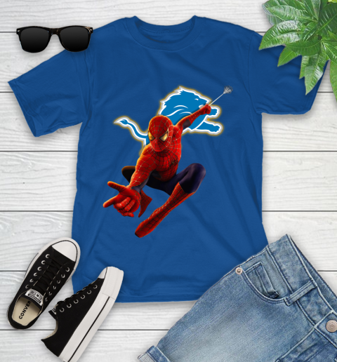 NFL Spider Man Avengers Endgame Football Detroit Lions Youth T-Shirt 9