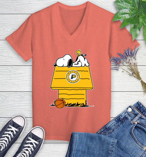 Indiana Pacers NBA Basketball Snoopy Woodstock The Peanuts Movie Women's V-Neck T-Shirt 6