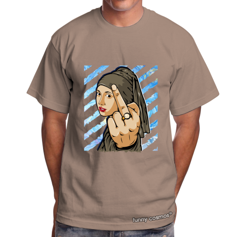 Air Jordan 1 Travis Scott Matching Sneaker Tshirt The girl With The Pearl Earing Middle Finger White and Brown Jordan Tshirt