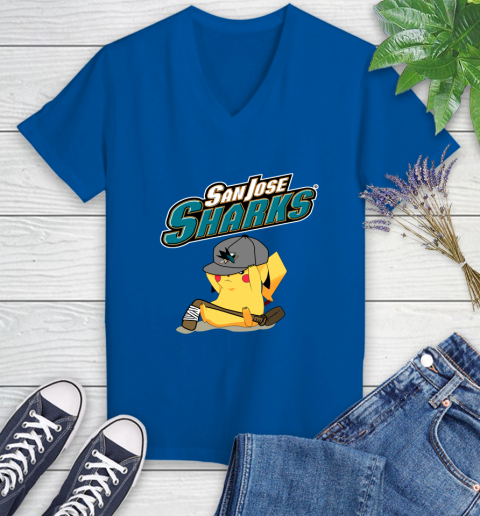 NHL Pikachu Hockey Sports San Jose Sharks Women's V-Neck T-Shirt 10