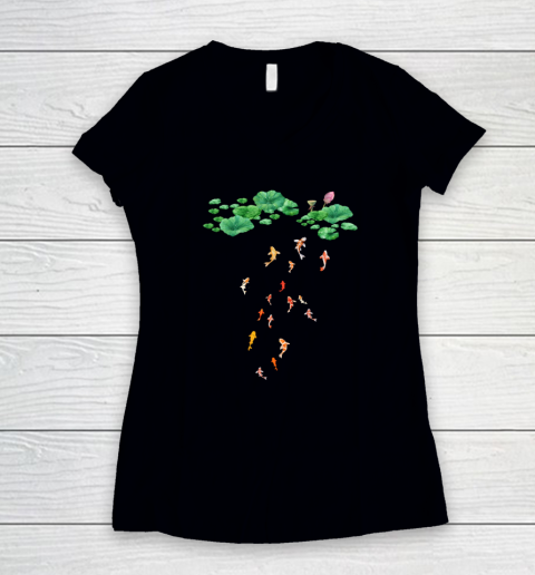 Watercolor Japanese Koi Fish Goldfish Lily Pad Lotus Leaf Shirt Women's V-Neck T-Shirt