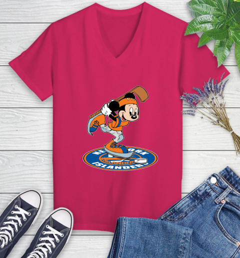 NHL Hockey New York Islanders Cheerful Mickey Disney Shirt Women's V-Neck T-Shirt 8
