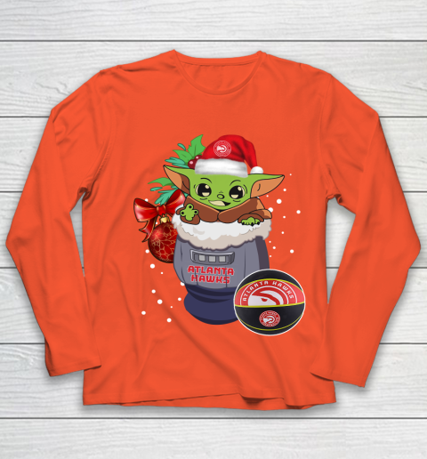 Atlanta Hawks Christmas Baby Yoda Star Wars Funny Happy NBA Youth Long Sleeve 4