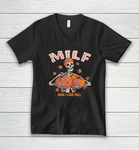 MILF Men I Love Fall Funny Halloween V-Neck T-Shirt