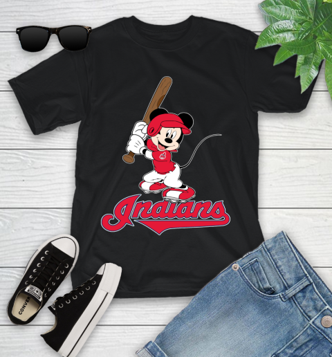 MLB Baseball Cleveland Indians Cheerful Mickey Mouse Shirt Youth T-Shirt
