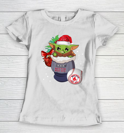 Boston Red Sox Christmas Baby Yoda Star Wars Funny Happy MLB Women's T-Shirt 3