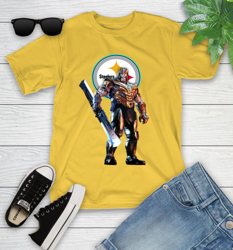 NFL Thanos Gauntlet Avengers Endgame Football Pittsburgh Steelers Youth T-Shirt 8