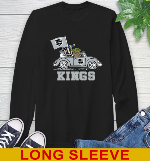 NHL Hockey Los Angeles Kings Darth Vader Baby Yoda Driving Star Wars Shirt Long Sleeve T-Shirt 2