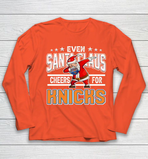 New York Knicks Even Santa Claus Cheers For Christmas NBA Youth Long Sleeve 3