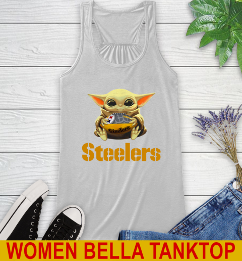 NFL Football Pittsburgh Steelers Baby Yoda Star Wars Shirt Racerback Tank