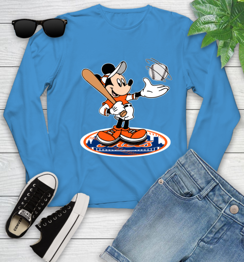 MLB Baseball New York Mets Cheerful Mickey Disney Shirt Youth Long Sleeve 7