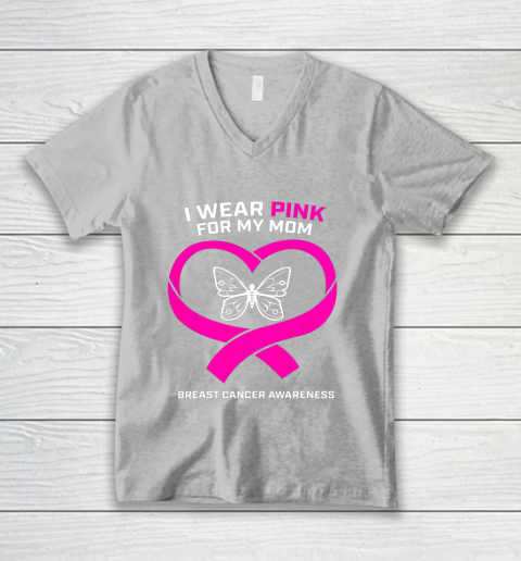 Men Women Kids Wear Pink For My Mom Breast Cancer Awareness V-Neck T-Shirt 3