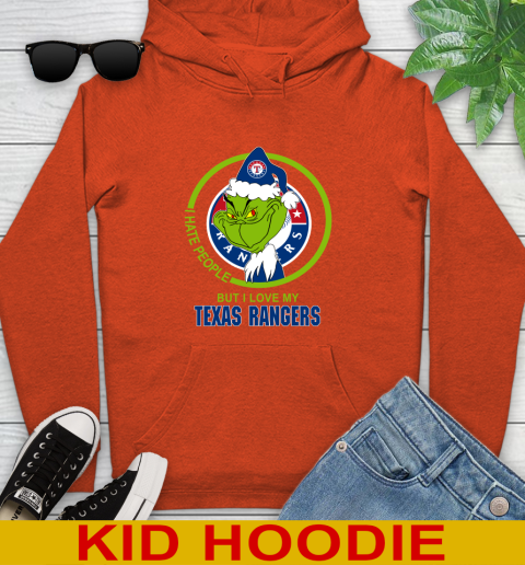 Texas Rangers MLB Christmas Grinch I Hate People But I Love My Favorite Baseball Team Youth Hoodie 5