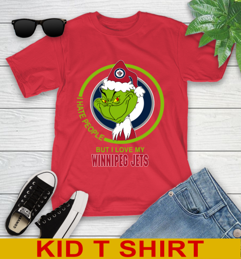 Winnipeg Jets NHL Christmas Grinch I Hate People But I Love My Favorite Hockey Team Youth T-Shirt 10
