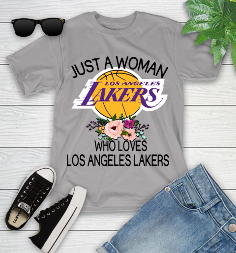 NBA Just A Woman Who Loves Los Angeles Lakers Basketball Sports Youth T-Shirt 2