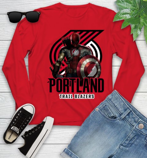 Portland Trail Blazers NBA Basketball Captain America Thor Spider Man Hawkeye Avengers Youth Long Sleeve 11