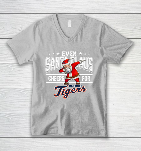 Detroit Tigers Even Santa Claus Cheers For Christmas MLB V-Neck T-Shirt 3