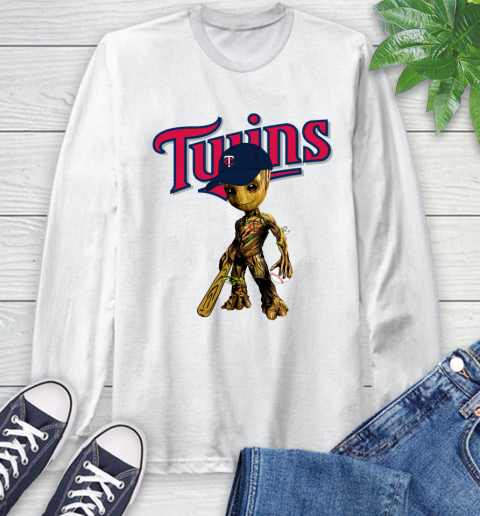 MLB Minnesota Twins Groot Guardians Of The Galaxy Baseball Long Sleeve T-Shirt