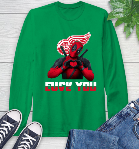 NHL Detroit Red Wings Deadpool Love You Fuck You Hockey Sports Long Sleeve T-Shirt 8