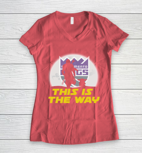 Sacramento Kings NBA Basketball Star Wars Yoda And Mandalorian This Is The Way Women's V-Neck T-Shirt 4