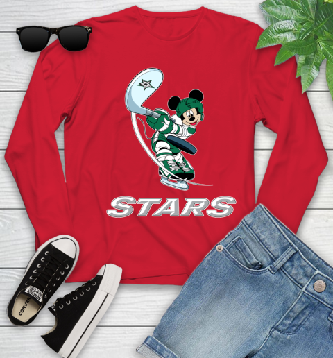 NHL Hockey Dallas Stars Cheerful Mickey Mouse Shirt Youth Long Sleeve 11