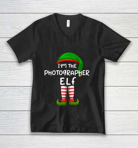 I m The Photographer Elf Funny Elf Family Matching Christmas V-Neck T-Shirt