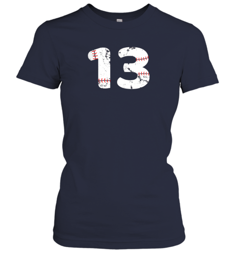 zsb5 number 13 baseball vintage distressed team ladies t shirt 20 front navy
