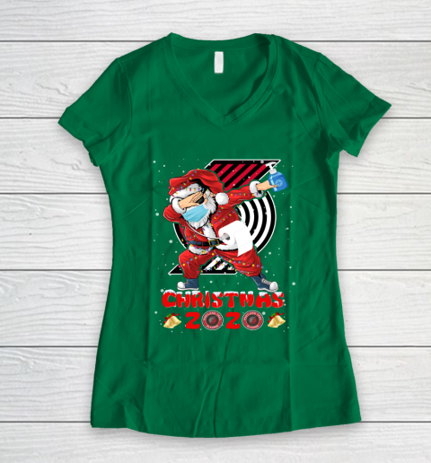 Portland Trail Blazers Funny Santa Claus Dabbing Christmas 2020 NBA Women's V-Neck T-Shirt 3