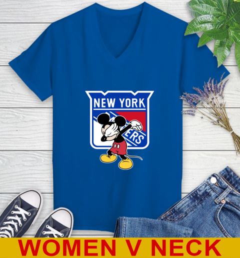 New York Rangers NHL Hockey Dabbing Mickey Disney Sports Women's V-Neck T-Shirt 11