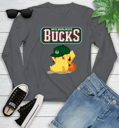 NBA Pikachu Basketball Sports Milwaukee Bucks Youth Long Sleeve 8