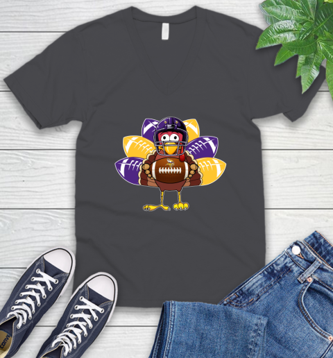 Minnesota Vikings Turkey Thanksgiving Day V-Neck T-Shirt 5