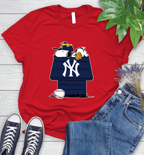 MLB New York Yankees Snoopy Woodstock The Peanuts Movie Baseball T Shirt Women's T-Shirt 9