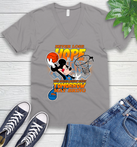 New York Knicks NBA Basketball Mickey Disney Never Lose Hope V-Neck T-Shirt 3