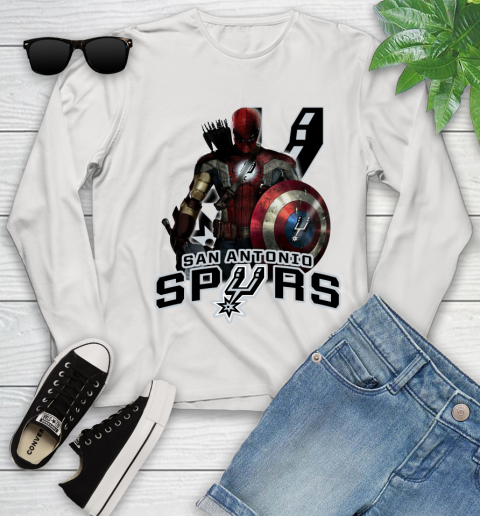 San Antonio Spurs NBA Basketball Captain America Thor Spider Man Hawkeye Avengers Youth Long Sleeve