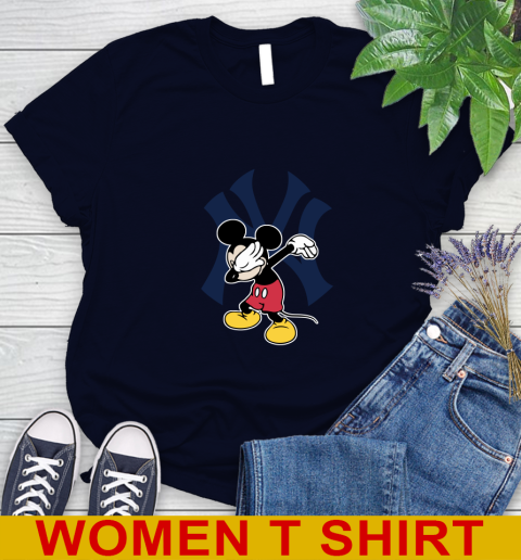 New York Yankees MLB Baseball Dabbing Mickey Disney Sports Women's T-Shirt 3