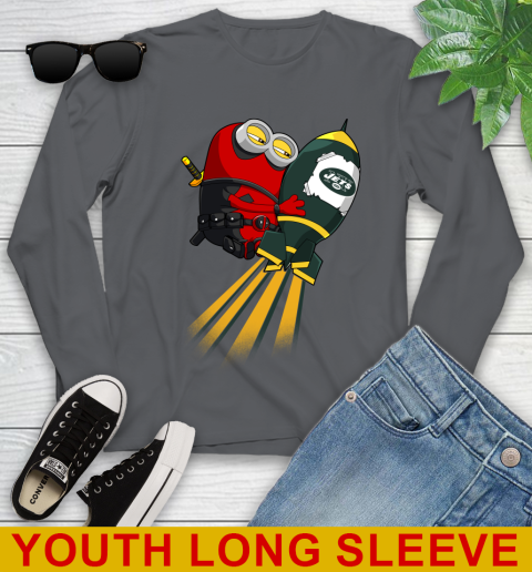 NFL Football New York Jets Deadpool Minion Marvel Shirt Youth Long Sleeve 9