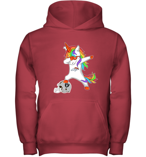 Football Dabbing Unicorn Steps On Helmet Denver Broncos Youth Hoodie 