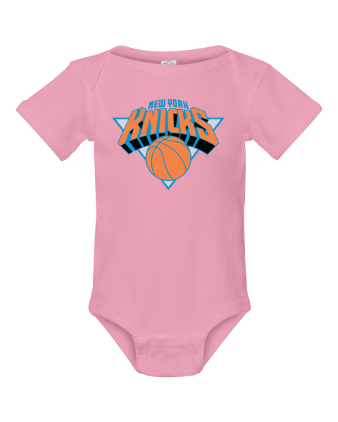 jbwh custom nba new york knicks logo short sleeve baby infant rib bodysuit 4400 105 front pink