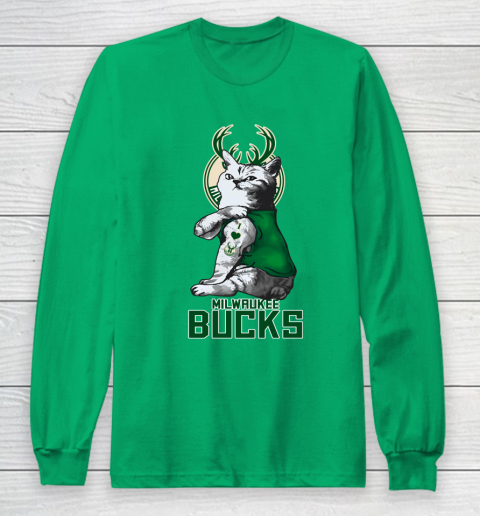NBA Basketball My Cat Loves Milwaukee Bucks Long Sleeve T-Shirt 4
